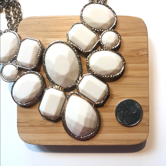 White and Gold Chunky Statement Necklace - Picture 2 of 3